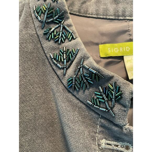 Sigrid Olsen Vintage Gray Brushed Cotton Beaded Collar Jacket Petite 8 - Picture 6 of 10